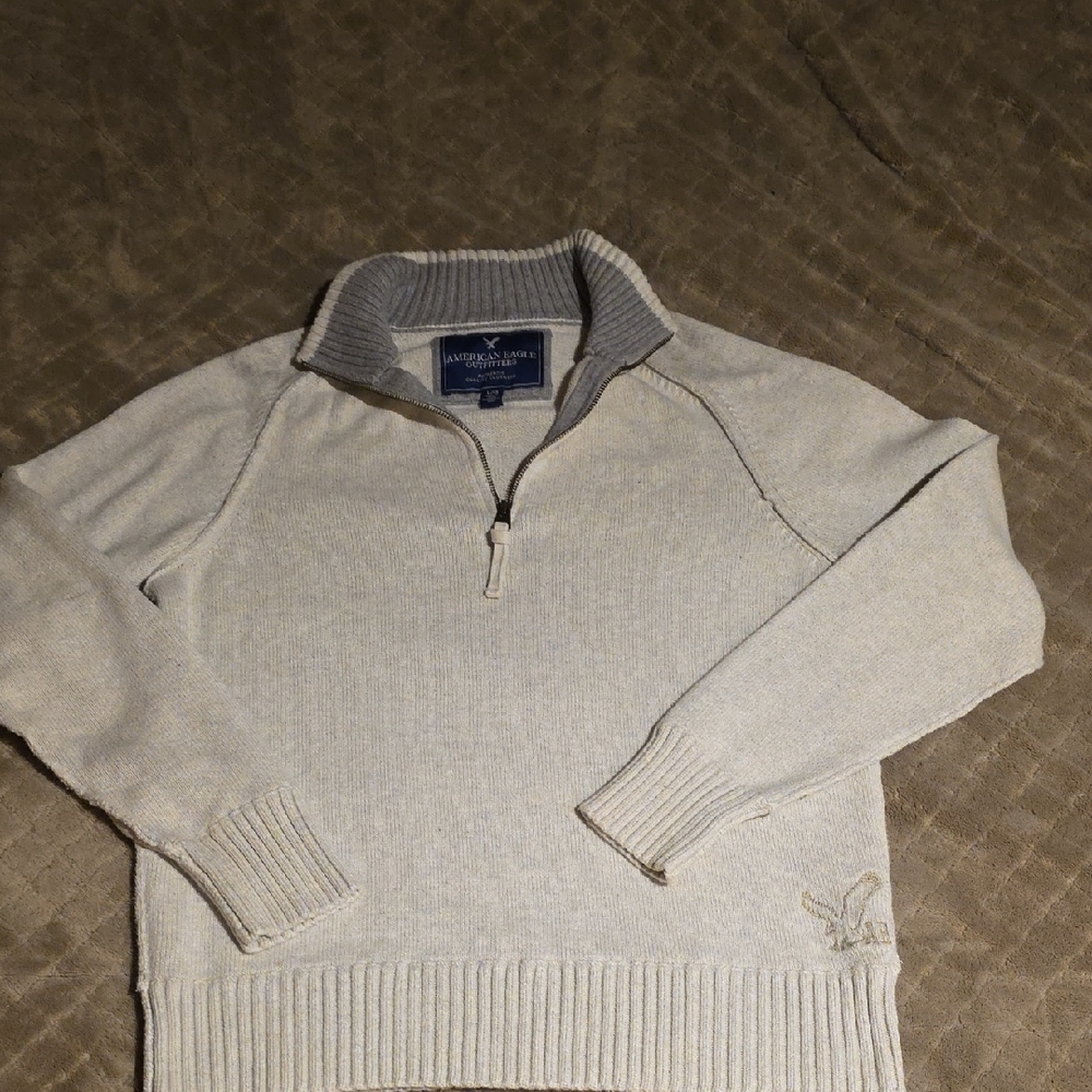 American Eagle Outfitters Cream Zip-Up Sweater